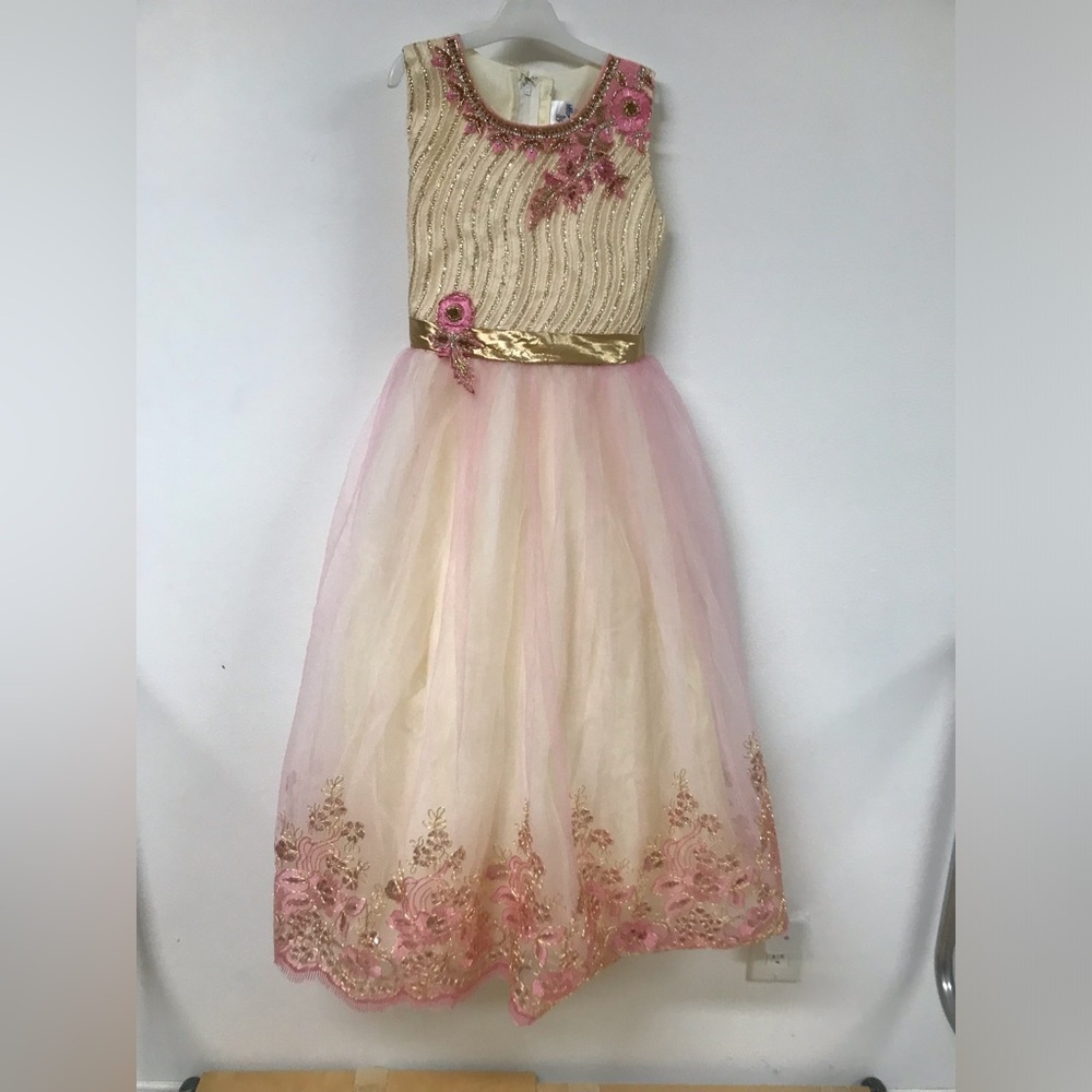 Big Girls Sleeveless Sequins Tulle Easter Party Wedding Flower Girl Dress